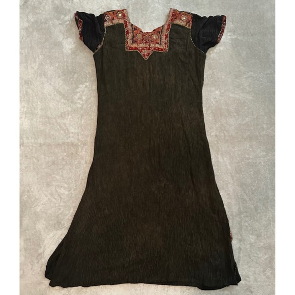 Handmade Midi Tunic Dress Women Size M/L Stitch Beaded Hippie Festival Ren Faire